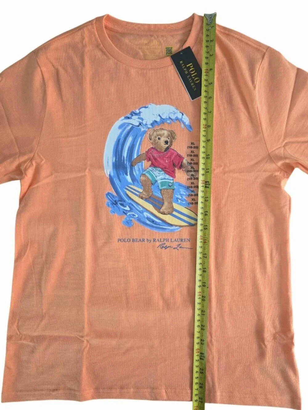 Polo Bear Surf Graphic Tee - Coral Orange Boy Size XL